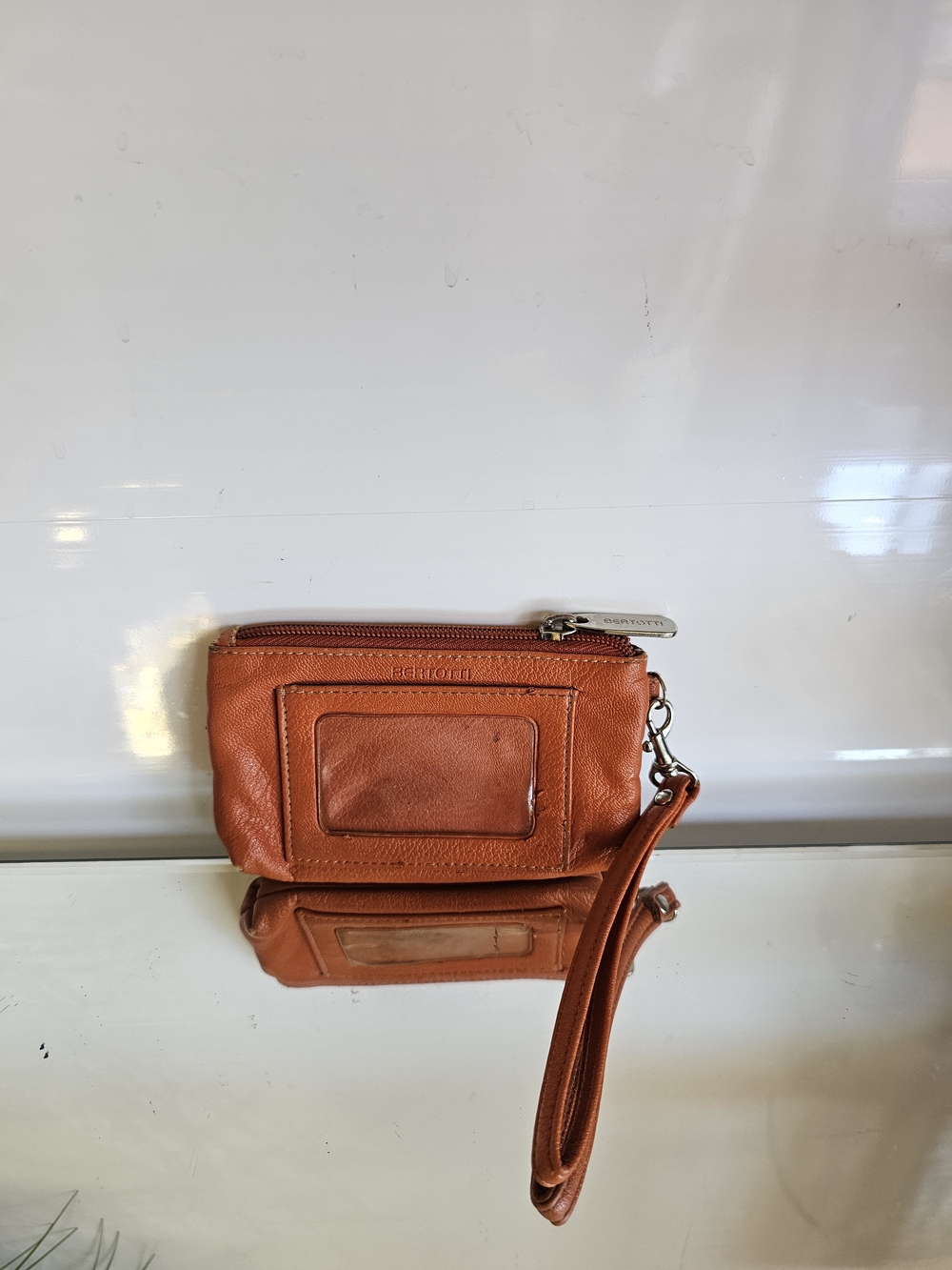 Bertotti  Orange Leather Wristlet Card Case with Detachable Strap